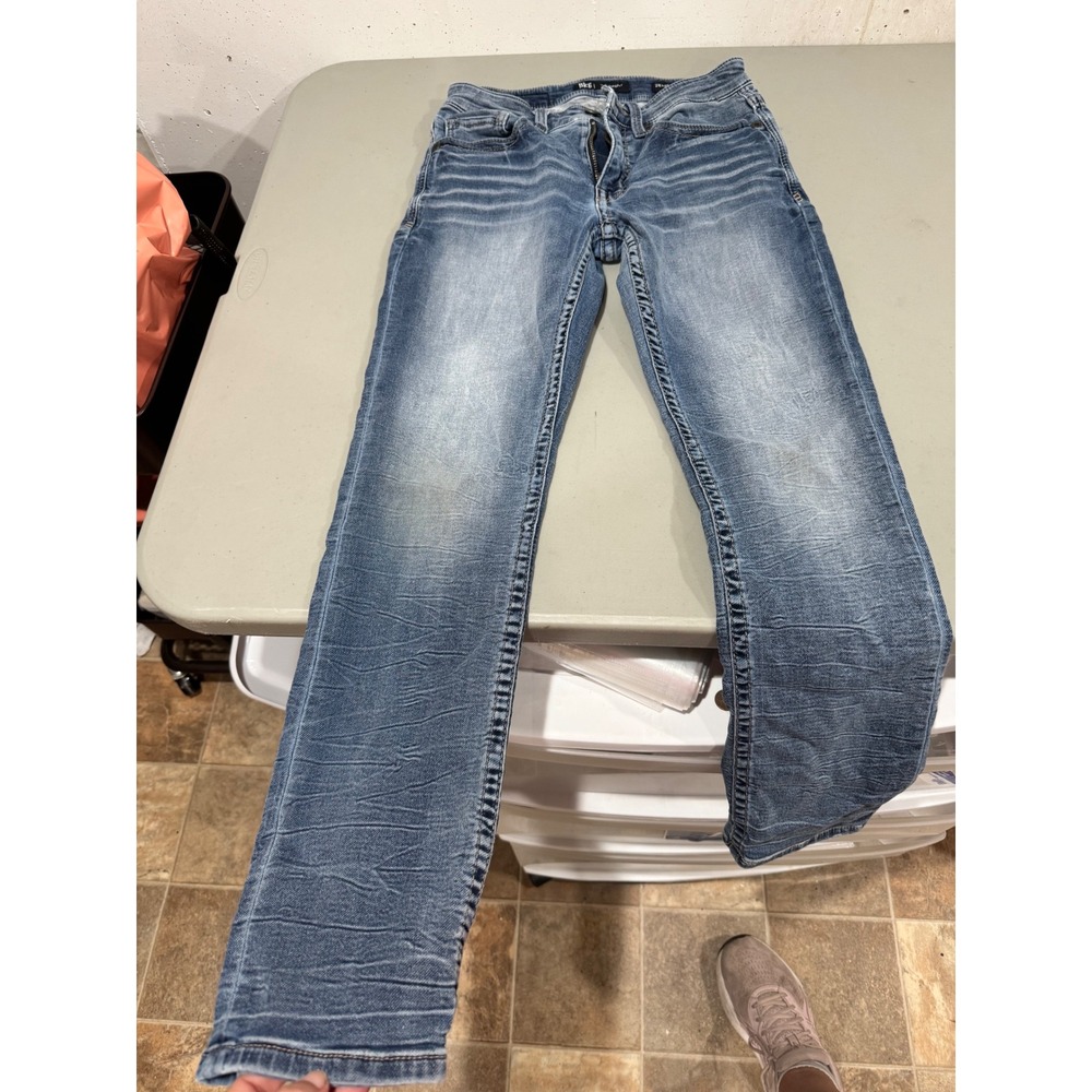BKE Slim Fit Medium Wash Crinkle Texture Jeans Womens 28x30 Blue Denim